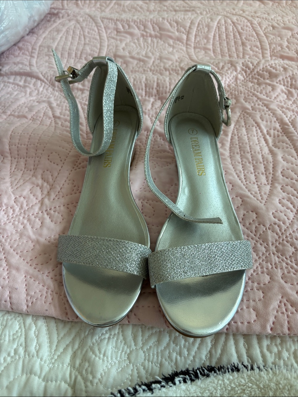 Dream Pairs Silver Glitter Ankle-Strap Sandals
